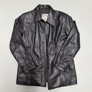 Wilda Women's Button-Up Genuine Leather Jacket Black Large Quilt Lined Vintage